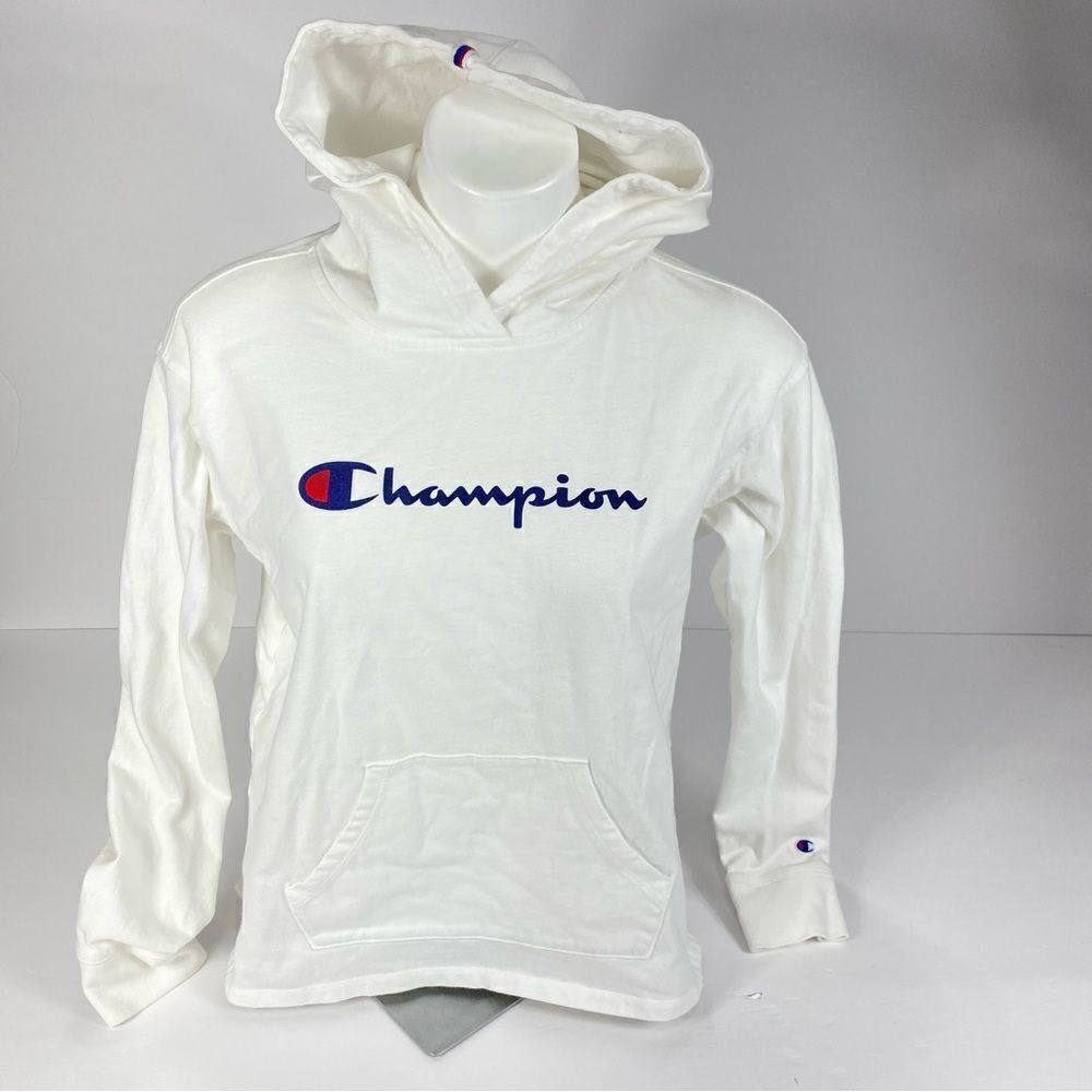 Champion White Lightweight Pullover Sweatshirt Hoodie XS
